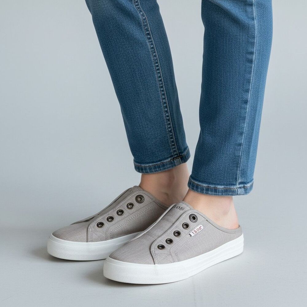 Taos Women's 7.5 Ez Soul Mule Sneakers Beige Canvas Slip-on Comfort